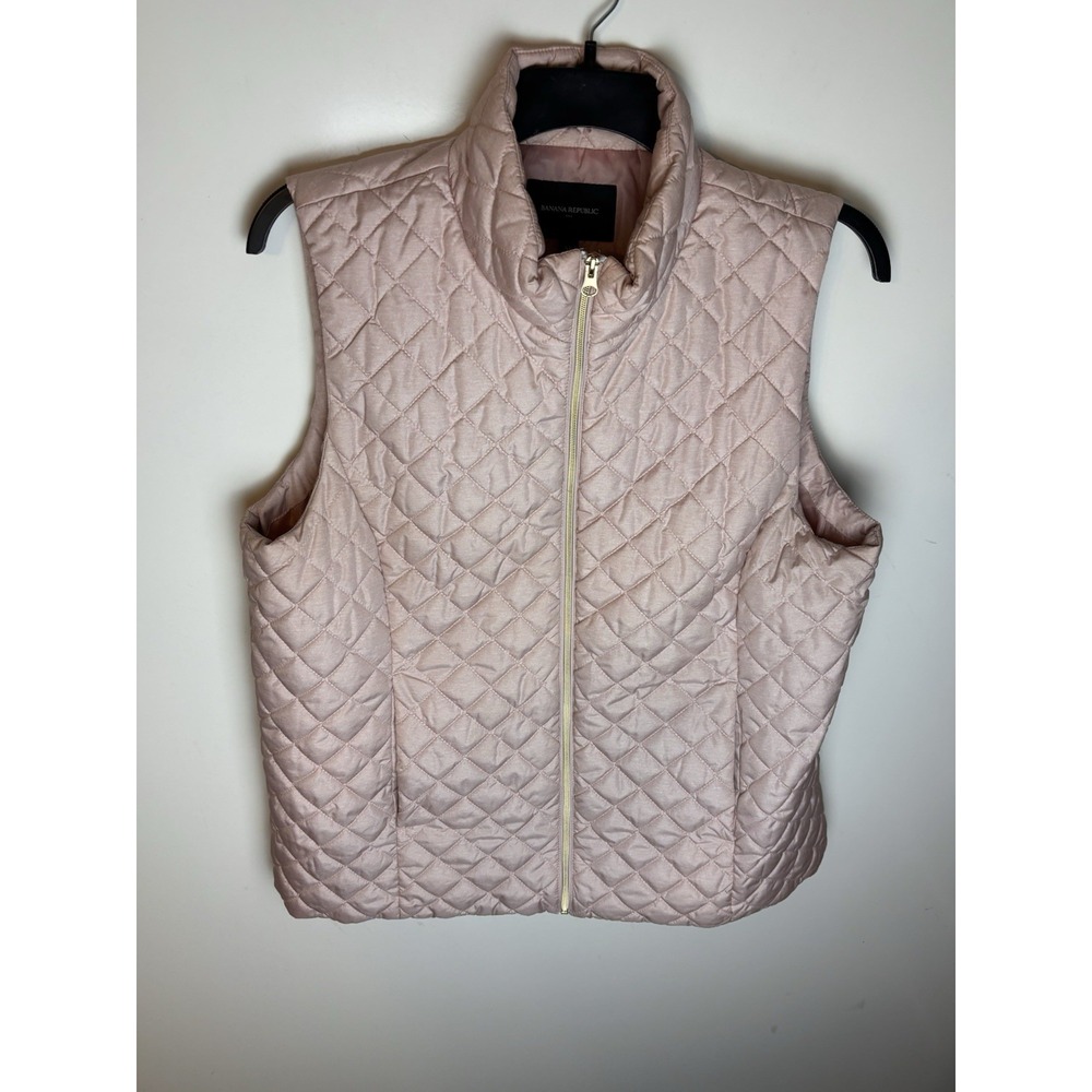 Banana Republic Women's Pink Quilted Padded Full Zip Vest Size XL